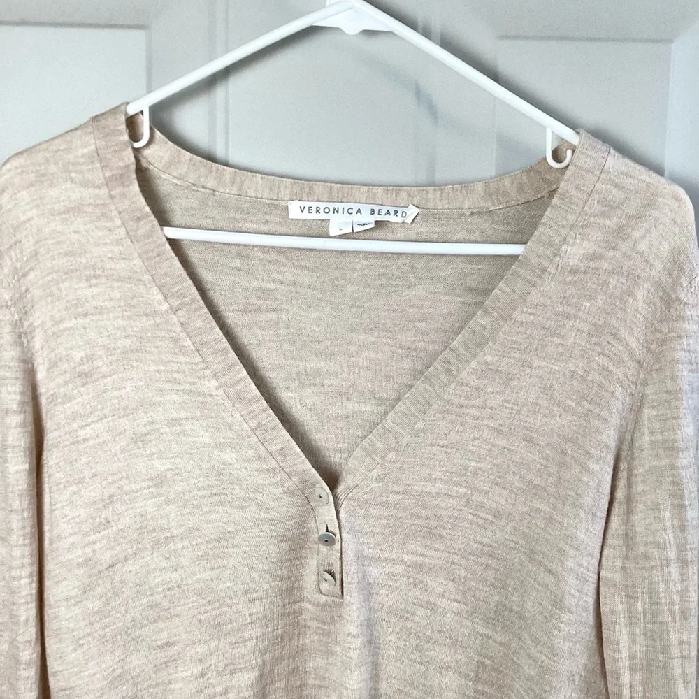 Veronica Beard Sweater Cardigan  Merino Wool Blend Cream Size Large lightweight